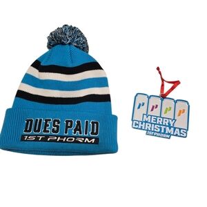 1st Phorm Mens Beanie Blue Black Hat Winter Christmas Ornament Energy Drinks